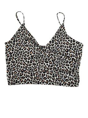 Divided H&M Leopard Animal Print Y2K Crop Top Black And Tan Size S